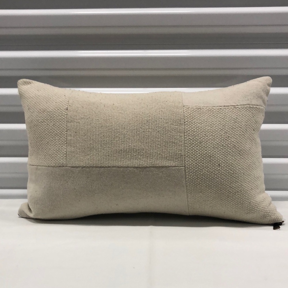 Heavy Patchwork Beige Textured Linen Throw Pillow